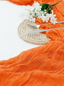 1PC 35 X 120 Inches Table Runner,For Weddings,Wedding Decor,Room Decor,Home Decor,Kitchen Decor,Party Decor,Can Be Used As Chair Back Ties, Festivals,Engagement And Other Occasions,Bohemian Farmhouse Sheer Cheezy Fabric Table Runner, Baby Shower - Orange - View 4
