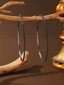 1 Pair Fashionable Large Hoop Personalized Exquisite Gun Black Earrings, Suitable For Women - 885 Gun Black Large Earrings - View 11