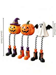 1/3 Halloween Hanging Leg Shelf Sitting Decor, Resin Witch Hat Pumpkin Ghost Bat Hanging Ornament With Hanging Rope Legs, Pumpkin Lantern Statue, Autumn Horror Table Decor, Indoor/Outdoor Halloween Party Home Desktop Decoration, Novel Halloween Gift Suitable For Friends Or Family - Hanging Leg Shelf Ornament - View 5