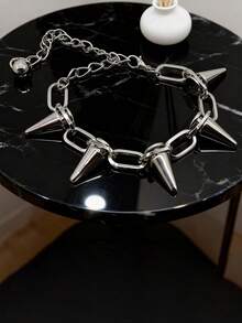 1pc New Fashion Alloy Jewelry Vintage Exaggerated Pointed Rivet Steering Wheel Chain Punk Bullet Chain Personalized Car Decoration - Studded Steering Wheel Chain - View 2