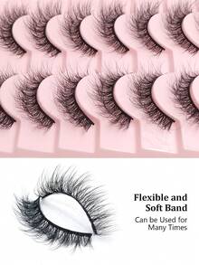 Asiteo 10 Pairs Faux Mink Full Strip False Eyelashes, Soft Band Fluffy Lashes, Suitable For Girls Who Prefer Natural Makeup Look - Black - View 3