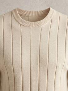 GRDR Men's Summer Ribbed Crew Neck Oversized Thin Knit Short Sleeve Sweater - Apricot - View 7