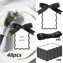 24/48pcs Set Fan-Shaped Name Cards For Table Setting, DIY Seating Arrangement, Wedding Place Cards, Blank Gift Tags. Includes Name Cards And Ribbons, Suitable For Weddings, Birthday Parties And Celebrations - View 6