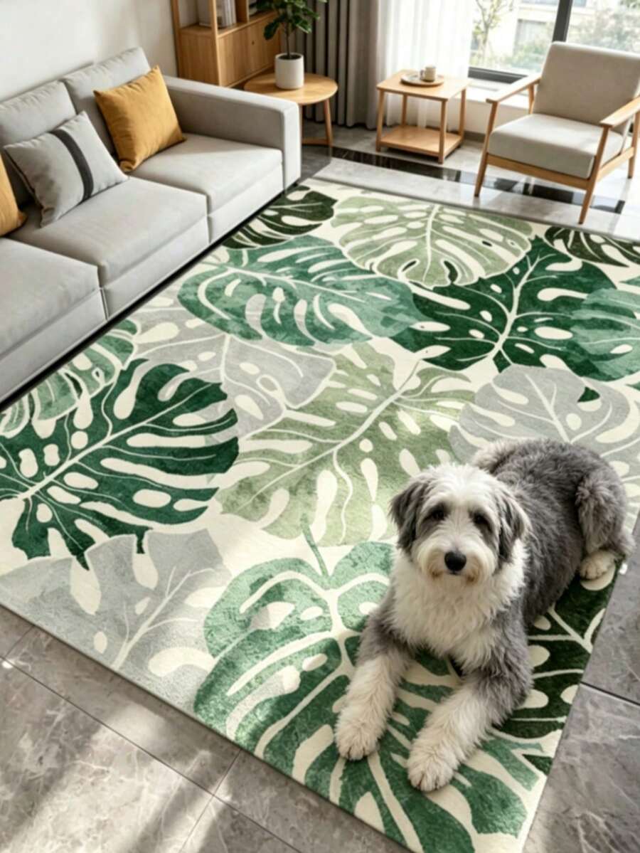 1pc Modern Nordic Tropical Rainforest Monstera Plant Art Carpet, Personalized Aesthetic Style Decorative Rug, Large Rectangular Non-Slip Carpet For Living Room, Bedroom, Sofa Side, Ins Style Space Aesthetic Atmosphere Blanket, Dopamine Modern Natural Wood Style Healing Soft Decor Accent, Large Area Carpet, Floor Mat, Home Decor, Area Rug, Casual Blanket, Bedside Rug, Bedroom Carpet, Washable Carpet - Multicolor - View 1