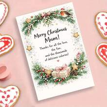 1 Greeting Card + 1 Envelope Warm Festive Christmas Greeting Card, Robin And Gift Box Design "Merry Christmas Mum", For Mother, Winter Holiday Watercolor Style. - View 10