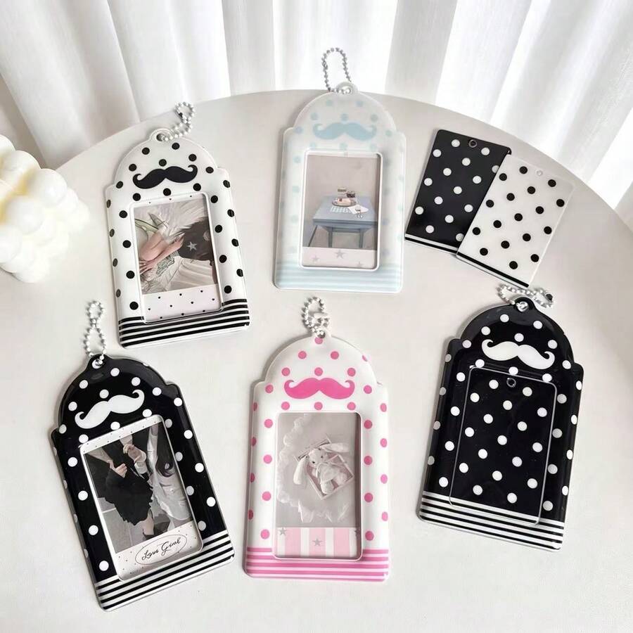 Polka Dot Mustache Card Holder 3inch Fan Photo Card Protector, Campus Card And Meal Card Storage Case With Pendant - View 1