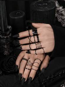 18pcs/Set Dark Minimalist Geometric Open Ring Set, Suitable For Men And Women For Daily, Holiday, Halloween Wear - Multicolor - View 2