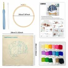 1pc Round Wooden Frame Floral Punch Needle Kit, Pink Background And White Flower Craft Materials For Making A Handmade Botanical Wall Art, Beginner DIY Decor Project For Living Room Or Bedroom, Birthday, Housewarming, Holiday Gift For Friends - Punch Needle Embroidery - View 5
