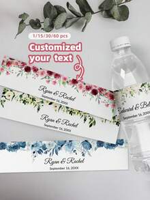 1/5/10/20pcs Personalized Water Bottle Label Stickers, Customizable Water Bottle Packaging Labels, Customizable Name Text - Leaf And Flower Design, Suitable For Birthday, Family Gathering, Holiday Party, Wedding Packaging, Suitable For Groom, Bride - Multicolor - View 4