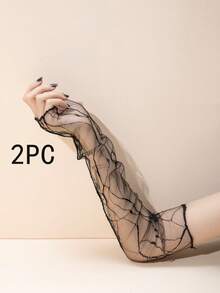 1 Pair/2 Pairs Women's Transparent Visible Long Gloves/Sleeves - Black - View 10