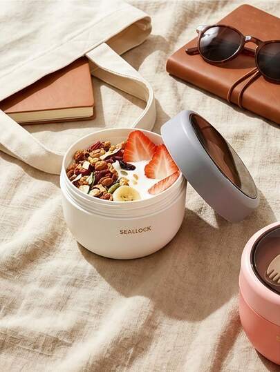 SEAL LOCK 2pcs Oatmeal Cup, Breakfast Cup With Lid And Spoon, Sealed Salad Cup, Portable For Outdoor Camping And Travel, Suitable For Yogurt, Fruit, Overnight Oats, Breakfast, Vegetables, Snacks And Grains 1/2pcs