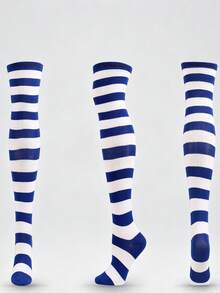 6/1 Pair Women's Striped Multicolor Cute Casual JK School Style Over-The-Knee Long Socks - Multicolor - View 14