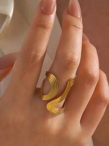RAYQUEEN 1pc Stainless Steel Double Layer Line Ring, Personalized Hip-Hop Style Open Adjustable Finger Ring, Women's Gift For Daily Wear - Ring - View 5
