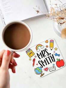 Posavasos cuadrados de acrílico personalizables, impresos con patrones de papelería escolar, adecuados para escritorios de oficina y hogar, ideales para el Día del Maestro, la temporada de regreso a clases, el cumpleaños del maestro y para expresar gratitud - Multicolor - Ver 11