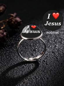 1PC Minimalist Letter Jesus Pattern 316 Stainless Steel Open Ring Suitable For Women's Daily Wear - Black - View 7
