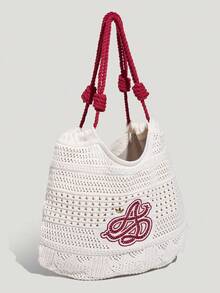 Adidas Originals Unisex Crochet Tote Casual Versatile Shoulder Bag KX0539 - Red and White - View 4