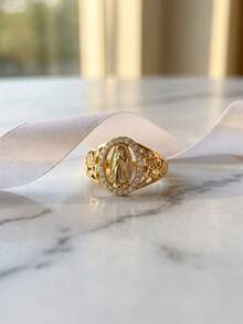 Vintage Unique Guadalupe Virgin Mary Cubic Zirconia Rings Daily Vacation, Birthday, Anniversary Jewelry Gift - Gold - View 4