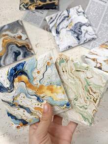 Ins Style Gilded Fluid Marble Pattern Ceramic Coaster, Minimalist High-Definition Printed Waterproof Heat-Resistant Square Ceramic Desktop Protector, Suitable For Home Decor, Refrigerator, Daily Use And Holiday Birthday Gift - Multicolor - View 5