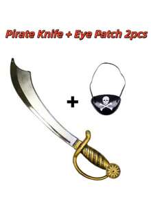 2pcs Pirate Plastic Cutlass Sword And Skull Crossbones Eye Patch Set, Halloween Party Cosplay Costume Accessories, Pirate Theme Party Small Gifts, Adult Dress Up Props - A - View 6