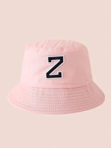 1 pezzo Cappello a secchio per bambini con ricamo lettere A-Z rosa, cappello leggero per protezione solare, adatto per attività all'aperto di ragazzi e ragazze - Black Label - Cappello da pescatore rosa - Visualizzare 72