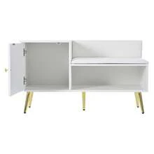 Modern White Shoe Storage Bench With Cushioned Seat And Backrest - Shoe Rack With Metal Handles And - 白色 - 查看 10