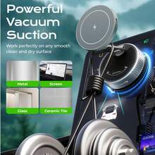 1pc 15W Magnetic Wireless Car Charger Mount, 720° Rotating Foldable Phone Holder With RGB Light, Telescopic Dual-Axis Adjustable Arm, Vacuum Suction Cup Dashboard Installation, Compatible With IPhone MagSafe And Android Phones - 無線充手機支架 - 查看 8