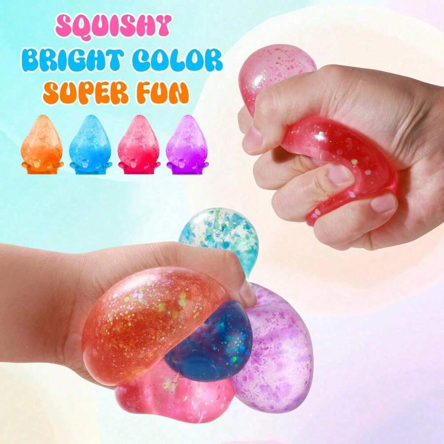 Children's Colorful Water Drop Squeeze Toy, Transparent Glitter Jelly Soft Squishy Toy, Soft Reboundable Fun Squeeze Toy, Multi-Color Color Recognition Training, Parent-Child Interaction Hand Exercise, Birthday Party Favor Children's Reward Small Gift