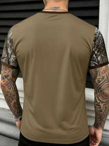Men's Summer Fashion Versatile Deer Head Camouflage Patchwork Print Button Short Sleeve T-Shirt - Multicolor - View 2