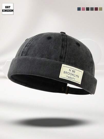 1pc Men's Women's Black & Multicolor N86 Letter Pattern Personalized Outdoor Casual Fashion Adjustable Size Washed Newsboy Cap Brimless Flat Cap Suitable For Daily Wear, Street, Camping, Versatile Hat