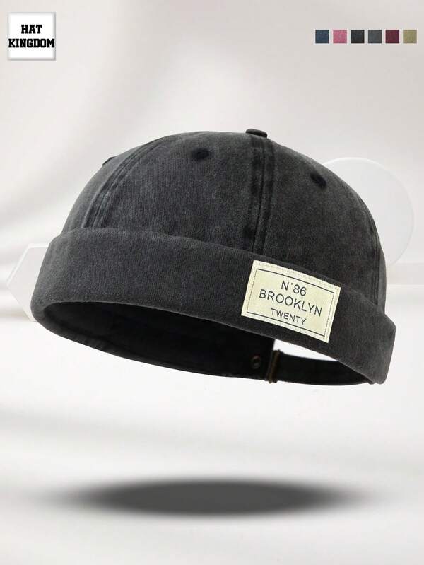 1pc Men's Women's Black & Multicolor N86 Letter Pattern Personalized Outdoor Casual Fashion Adjustable Size Washed Newsboy Cap Brimless Flat Cap Suitable For Daily Wear, Street, Camping, Versatile Hat