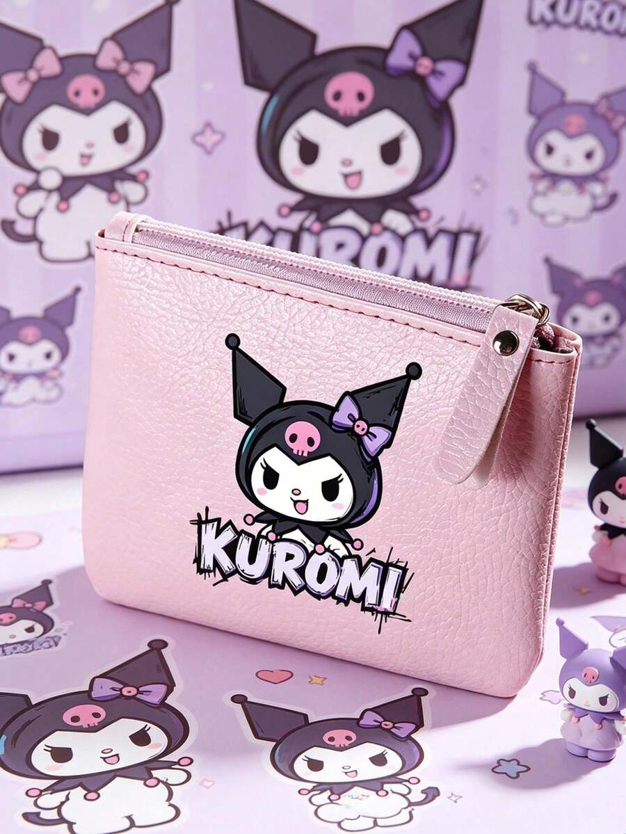 SANRIO 1 Dompet Pendek Motif Kuromi, Warna Pink, Tempat Kartu dengan Resleting, Tali Pergelangan Tangan, Kantong Koin & Kapasitas Besar untuk Perjalanan Sehari-hari, Bepergian & Bekerja - MultiWarna - View 1