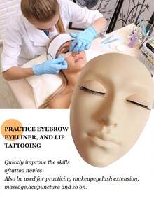 Eyelash Model Head, Silicone Realistic Face Training Skin, Beauty Eyelash Extension Practice Makeup Facial Care Tool - Multicolor - View 6