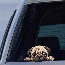 可愛卡通巴哥犬車貼 防水乙烯基貼紙 適用於玻璃、金屬、塑膠與陶瓷表面 亮面飾面 自黏式動物主題趣味創意摩托車配件 - A - 查看 5