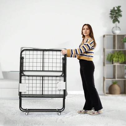 Cama plegable, 79 cm x 190 cm, con colchón de 13 cm, cama plegable individual con estructura metálica resistente y colchón de espuma viscoelástica, cama plegable individual portátil con colchón, para adultos e invitados.