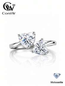ConiiW A 2-Carat Moissanite Heart-Shaped Adjustable Women's Ring In 925 Sterling Silver, Perfect For Everyday Wear, Dates, Parties, And More. - Silver - View 2