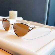 1 pieza Gafas de ojo de gato vintage con marco ovalado de metal, lentes de color té degradado premium, accesorio de estilo minimalista de lujo, adecuado para el uso diario, vacaciones en la playa, fotografía de calle y regalo para amigos, combina perfectamente con atuendos elegantes y sofisticados del día a día - Multicolor - Ver 11