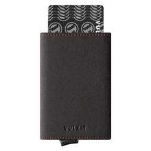 Tarjetero de cuero auténtico plegable con compartimento para billetes, ventana de identificación y bolsillo para monedas, Small - Alcantara Gris Oscuro - Ver 2
