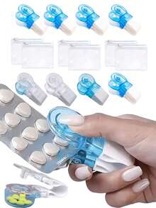 2/1 tragbarer Pillenspender, Reise-Pillendose zur Aufbewahrung, geeignet für Blisterpackungen, tragbarer Pillenschneider, Pillenspender, Reise-Essentials, Haushaltsgeräte, Pillen- und Kapselhilfswerkzeug, neuer Pillenspender - Einheitsgröße - Übersicht 2