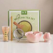 抹茶茶具套組，完整抹茶沖泡套件，含可愛花卉與愛心壓紋陶瓷碗及篩網，傳統日式茶道工具，適合居家使用與送禮 - 星星 - 查看 7