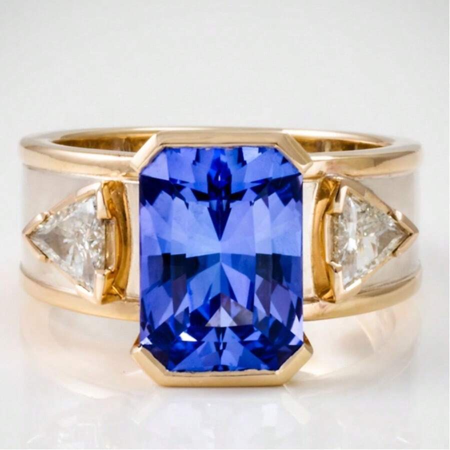Gmzalx Cincin Fashion Mewah Wanita, Desain Persegi Panjang Biru Berkilau, Gaya Vintage Mewah, Cocok Untuk Perjalanan Sehari-hari dan Pesta - Dua warna - View 1