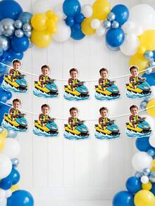 10/20/30pcs Customized Photo Jet Ski Summer Banner, Personalized Wave Water Motorcycle Garland, Blue & Yellow Nautical Theme Banner, Beach Night Party Decoration, Pool Birthday Party Wall Decor, Wave Water Sports Enthusiast Souvenir, Bachelorette Party - Multicolor - View 4