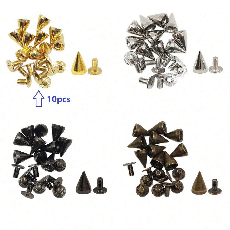 10/30/50/100/200件/組 DIY 圓錐鉚釘與尖刺 龐克金屬銀金色雙帽螺絲背鉚釘 圓釘 DIY 衣物鞋包領飾配件 - 彩色 - 查看 1