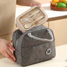 1 pieza Caja Bento con Utensilios, Caja de Almuerzo para Adultos Apta para Microondas, Contenedor de Almacenamiento de Alimentos de 3 Compartimentos, Bolsa de Almuerzo Bento Aislada, Caja de Almuerzo de Gran Capacidad a Prueba de Fugas - Multicolor - Ver 4