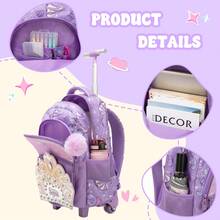 3pcs/Set Girls Roller Backpack With Crossbody Bag, Cute Printed Rolling School Bag, Suitable For Teenagers, Lightweight Trolley Backpack, Back To School Season - Girls' Rolling Bag - View 4