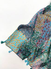 1pc Bohemian Floral Elegant Elegant Minimalist Fashion Versatile Daily Casual Gathering Party Cosplay Vacation Travel Beach Headwrap Sun Protection Shawl Scarf For Women - Cadet Blue - View 3