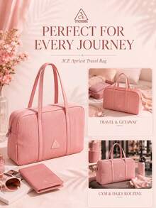 3CE Apricot Travel Bag, Non-Deformable, Hand-Carried Or Shoulder-Carried, Smooth Zipper Closure, Large Capacity Storage, Daily Makeup Storage - Apricot - View 9