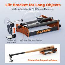 ACMER M2/M3/M4 雷射旋轉滾輪,4合1雷射雕刻機旋轉配件,直徑可調 4-138mm,閉環皮帶驅動,兼容 LightBurn 與 LaserGRBL,適用於杯子、戒指、球體、棒球棒及圓柱形物體雷射旋轉 Y 軸 - 查看 3