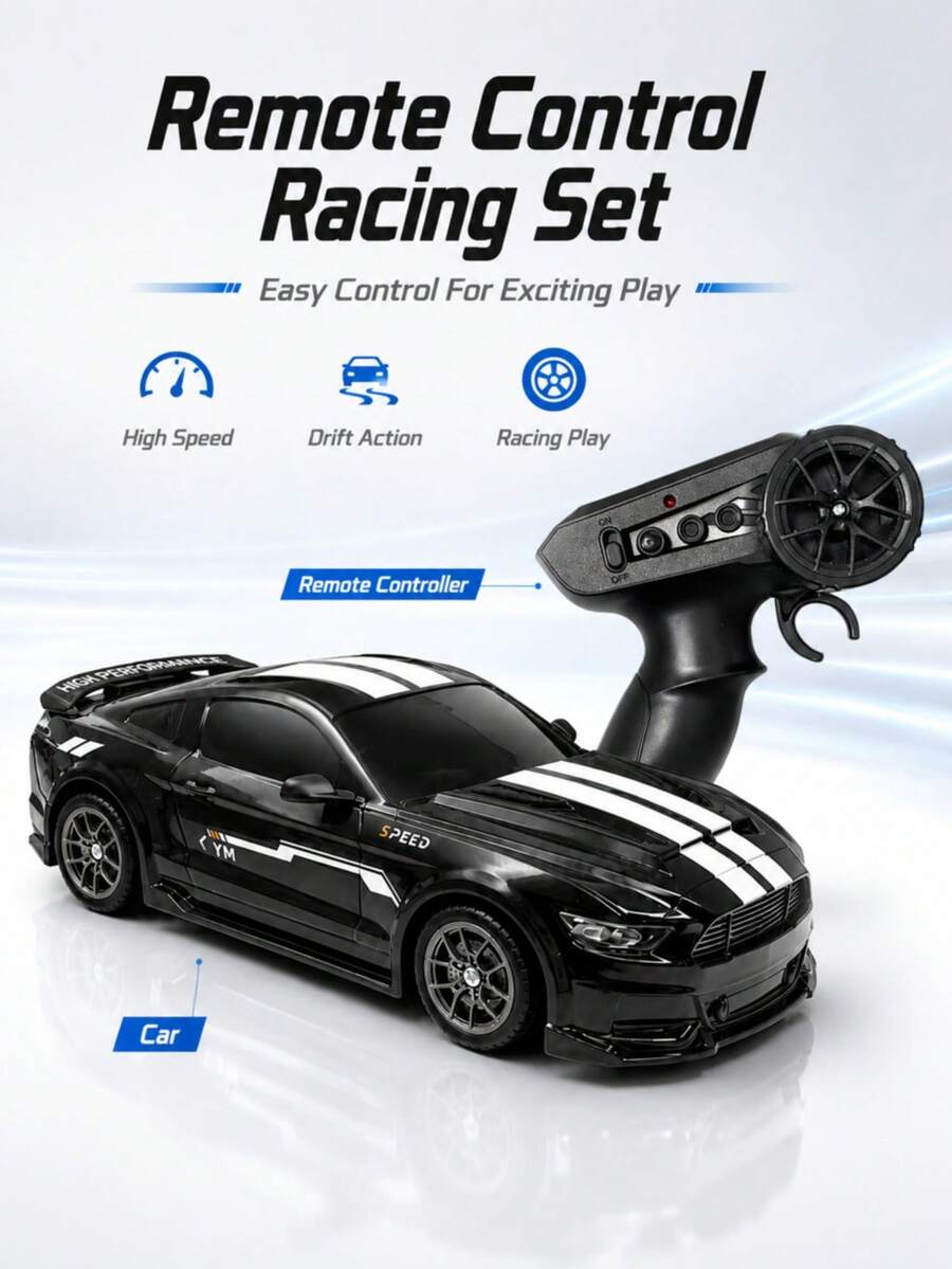 Fjärrstyrd racingbil med LED-ljus och utbytbara driftdäck, RC-racingbil, bilspel, leksak för pojkar, barnens fjärrstyrda racingbil, barnbil
