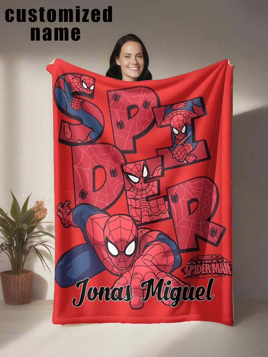 asmodee Unique Personalized Name Blanket With Spider-Man Design, Multi-Functional Blanket Suitable For Bed, Sofa, Car, Office, Camping And Travel. Soft, Comfortable, Lightweight And Warm, Suitable For All Seasons. Easy To Care For.