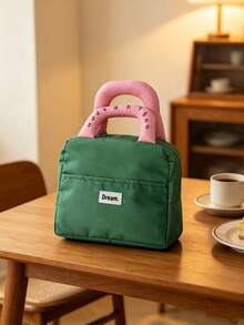 1pc/6pcs Back To School Cute Number Handle Lunch Tote Bag, Classic Plaid And Solid Color Options, Front Extra Pocket, Smooth Zipper, Large Capacity Interior Space For Meals And Utensils, Portable Design Suitable For Daily Commute, Picnic And Outdoor Short Trips - Multicolor - View 7